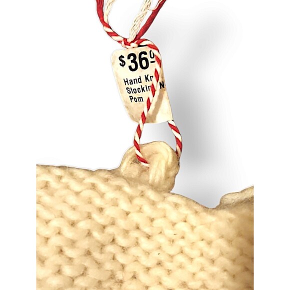 Chunky Knit Wool Christmas Stocking Ivory Bobbles & Tassels Crochet Handmade - Picture 2 of 3